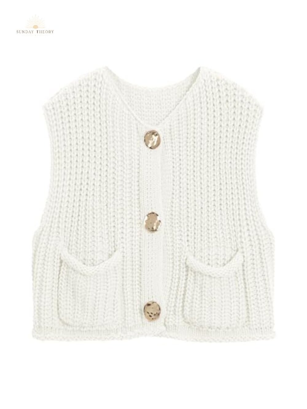 Crochet Knit Sweater Vest Button Down Crewneck Sleeveless Loose Fit